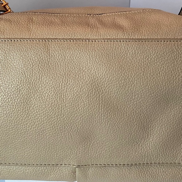 OraDelpine Adele Leather Satchel Tan exterior and fabric lining. - Picture 3 of 6